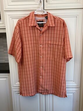 Pacific Trial Outdoor Wear Orange Plaid Short-Sleeve Button-Down Shirt